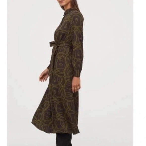 Richard Allan x H&M Brown & Green Printed Button Up Shirt Maxi Dress - Picture 3 of 5